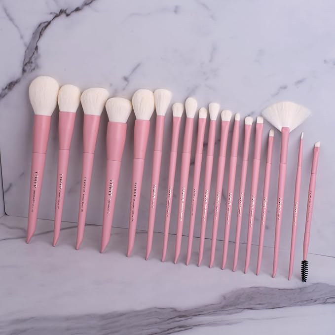 LORYP Makeup Brushes Set Labeled 18 Piece Face and Eye Brush Set Ultra soft hair Foundation, Concealer, Blush, Contour, Blending, Eyeshadow Pink Brush kit-FemmiqueWomen