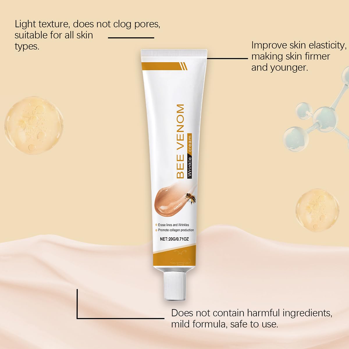 Bee Venom Moisturiser Cream Wrinkle Removal & Firming, Anti-Aging Eye & Face Bee Venom Skin Treatment Cream (2 Packs, 0.71Oz)-FemmiqueWomen