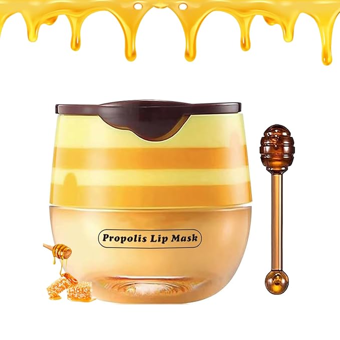 1 PCS Bee Lip Balm Honey Pot, Exfoliating Honey Bee Lip Balm Sleeping Lip Mask Overnight with Sticks, Honey Pot Lip Balm Prevention Dry Hydrating and Crack Lip Scrubs-FemmiqueWomen