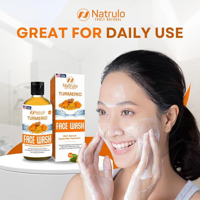 Natrulo Turmeric Face Wash, 4oz Clear Skin Liquid Soap – 100% Natural Anti Aging Exfoliating Turmeric Facial Cleanser for Fading Spots, Clearing Acne Scars, Age Spots, Sun Damage, Discoloration-FemmiqueWomen