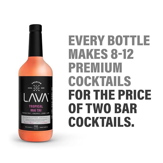 (3 Pack) LAVA Premium Tropical Mai Tai Cocktail Mix made with real passion fruit, pineapple, lemon and lime, no artificial sweeteners, 1-Liter (33.8oz) Glass Bottle, Ready to Use.-FemmiqueWomen