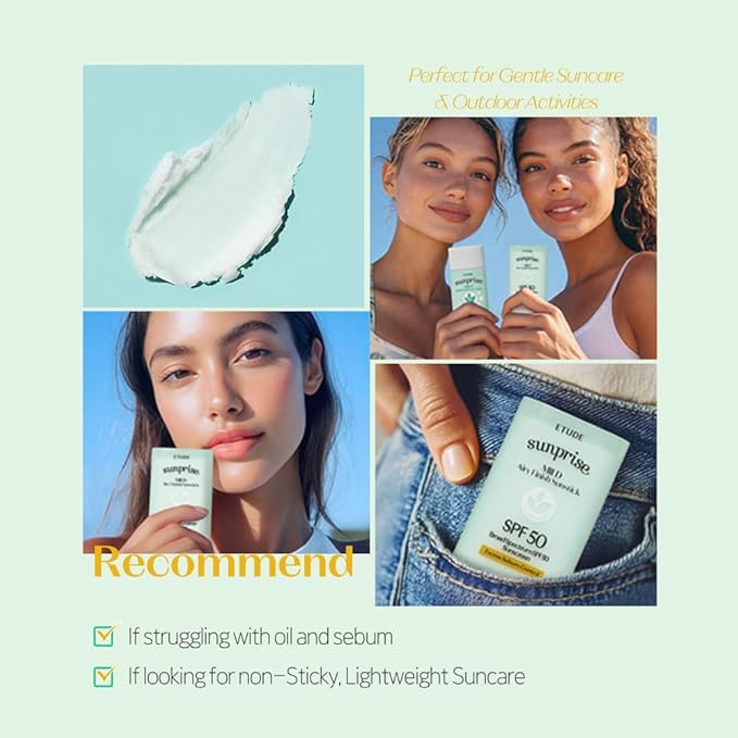 ETUDE Sunprise Mild Airy Finish Sunstick SPF50+ PA++++ Powdery sunscreen, Vegan, Non-Greasy, Sebum Control, Matte Finish, Sensitive Skin Friendly, 19g-FemmiqueWomen