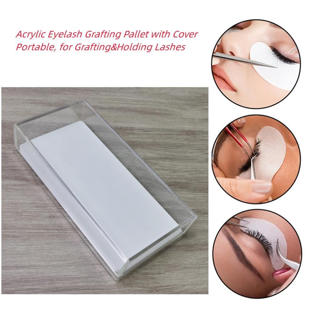 Eyelash Grafting Pallet with Cover, Dust-proof Acrylic Lash Tile holder, Eyelash Extensions Storage Gasket Pads (Transparent)-FemmiqueWomen