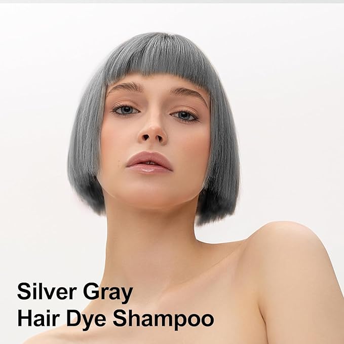 Silver Gray Hair Dye Shampoo 3 in 1, Long-lasting & Natual Hair Color Shampoo Lasting for 4 Weeks, Herbal Ingredients Natural Shampoo Hair Dye Effect in Minutes, Christmas Gifts for Men Women 500ml-FemmiqueWomen