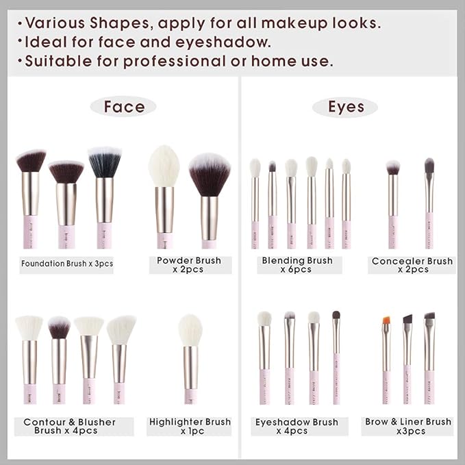 Jessup Makeup Brushes Set Professional Makeup Brush Eyeshadow Blending Powder Foundation Blusher Concealer 25pcs with Cosmetics Storage Box, Blushing Bride T295-FemmiqueWomen