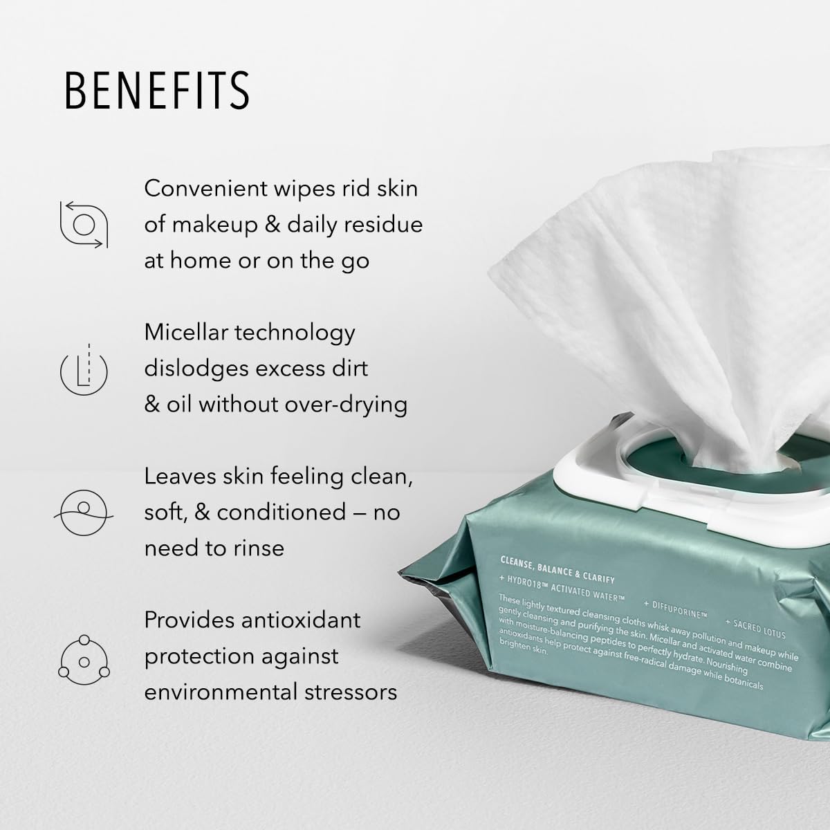 HydroPeptide HydroActive Cleanse, Micellar Facial Cloths, Gently Cleanses Skin, Hydrating and Nourishing, 30 Count-FemmiqueWomen