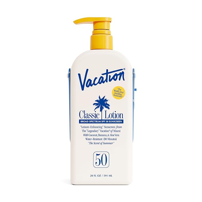 Vacation Classic Lotion SPF 50 Sun Jug, Broad Spectrum Bulk Sunscreen SPF 50, Water Resistant Sunblock, Suntan Lotion with Pump, Vegan, Family-Size, 20 Fl. Oz.-FemmiqueWomen