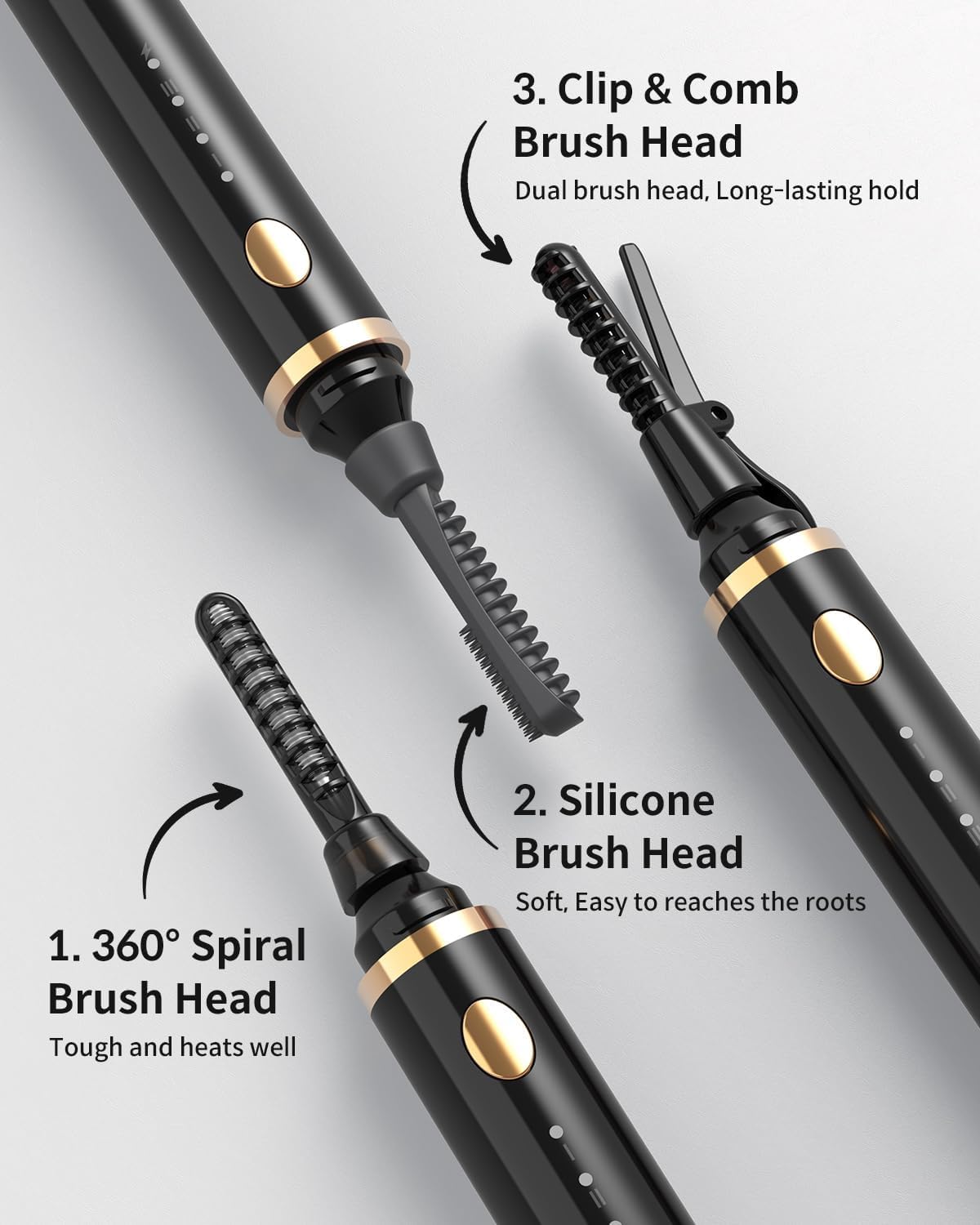 COPPA Electric Lash Curler, LP-1 Lipstick Type 3-in-1 Heated Eyelash Curler with 3 Brush Heads 3 Curling Modes and 3 Temp & 5s Quick Heat-up, Perfect for Beginners and Makeup Pros, Black-FemmiqueWomen