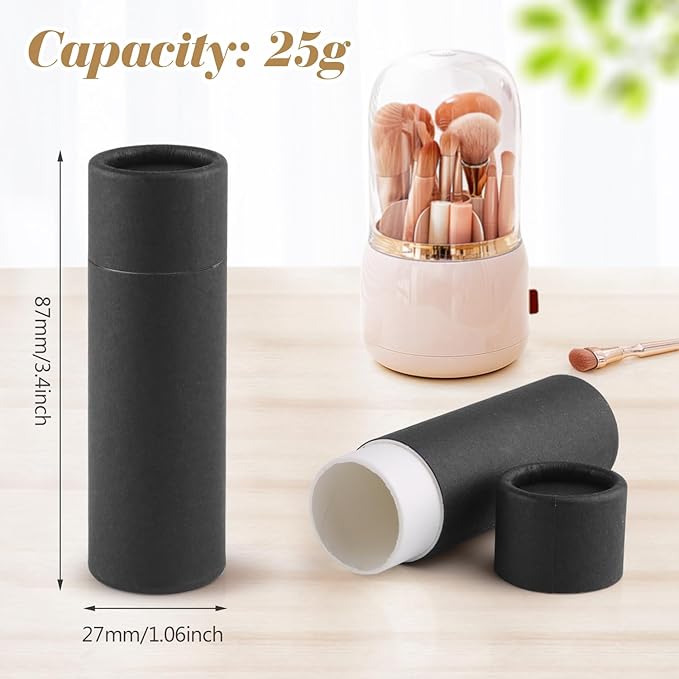 10 Pcs 25g Paperboard Lip Balm Tubes Refillable Krafts Paper Lipstick Tube Round Cardboard Empty Lip Gloss Container Holder Tubes for DIY Chapstick Salve Cosmetic Lotion Solid Perfume - Black-FemmiqueWomen