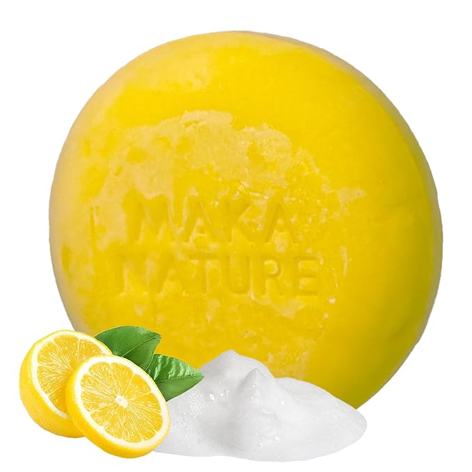 Maka Nature Low-Carbon Shampoo Bar | Korean K-Beauty Haircare with Natural Ingredients for Scalp & Hair Types | Vegan, Eco-Friendly, pH balanced, 3.35oz (Lemon)-FemmiqueWomen