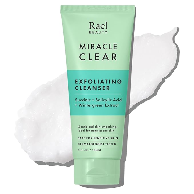 Rael Miracle Clear Face Wash – Gentle Exfoliating Cleanser with Succinic Acid & Minerals, Hydrating Formula for Daily Use, Ideal for Acne-Prone, Dry, Sensitive & Oily Skin, Vegan (5 fl oz)-FemmiqueWomen
