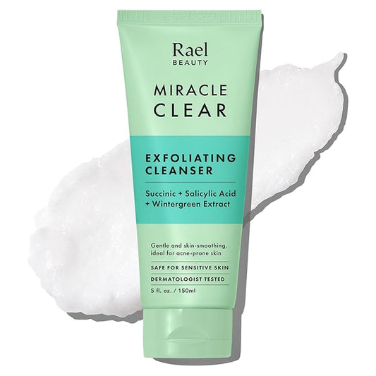 Rael Miracle Clear Face Wash – Gentle Exfoliating Cleanser with Succinic Acid & Minerals, Hydrating Formula for Daily Use, Ideal for Acne-Prone, Dry, Sensitive & Oily Skin, Vegan (5 fl oz)-FemmiqueWomen