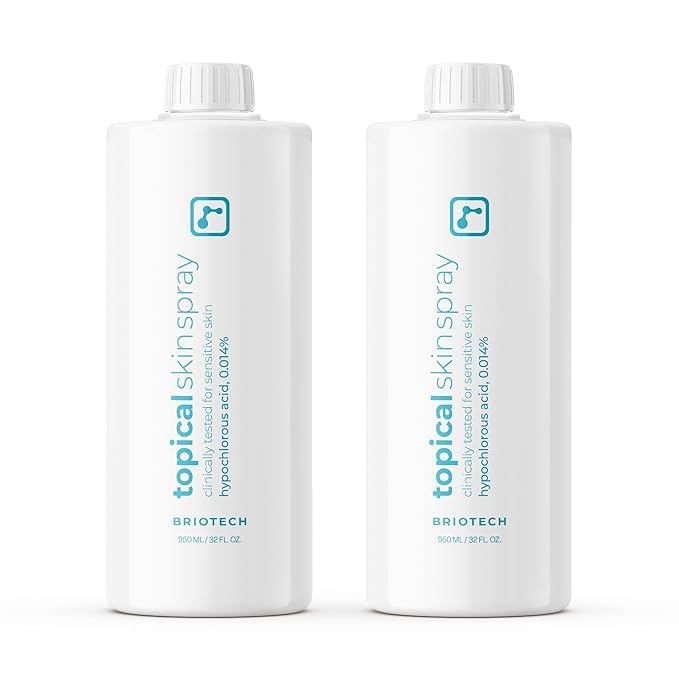 BRIOTECH Topical Skin Spray, Hypochlorous Acid for Sensitive Skin, HOCl Facial Mist, Full Body Support Against Irritation, Calm Redness, Soothe Foot & Scalp, 32 oz Refill (2 Pack)-FemmiqueWomen