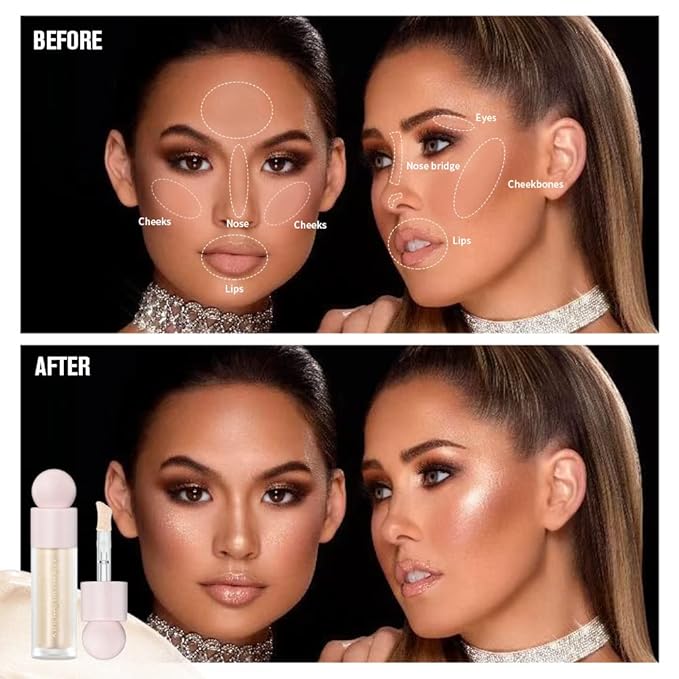 2PCS Liquid Highlighter&Blush, Contour Stick Makeup Highlighter for Face, Lightweight Glotion, Waterproof Luminous Lotion, Silky Smooth Glitter Highlighter Makeup Stick, Multi-Use Body Shimmer-FemmiqueWomen