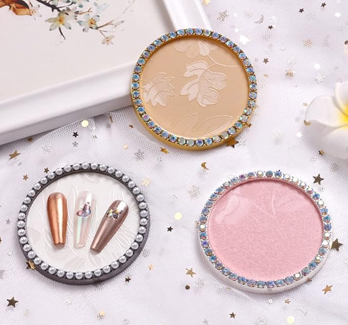 1 Pc Resin Nail Art Palette Nail Art Display Holder Round Inlay Rhinestone Makeup Palette Nail Painting Palette Gel Polish Colors Mixing Pallet (White)-FemmiqueWomen