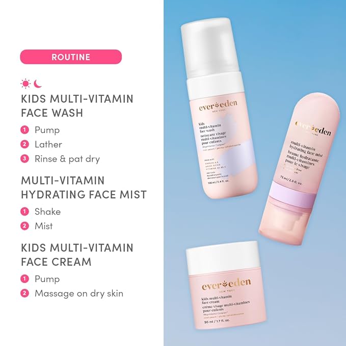 Evereden Kids Multi-Vitamin Hydrating Face Mist | Nourishing Face Spray, Preppy Skincare Essential for Ages 6+ | Clean Formula Safe for Sensitive Skin | Multi-Vitamin Complex, Peach & Mango Juice-FemmiqueWomen
