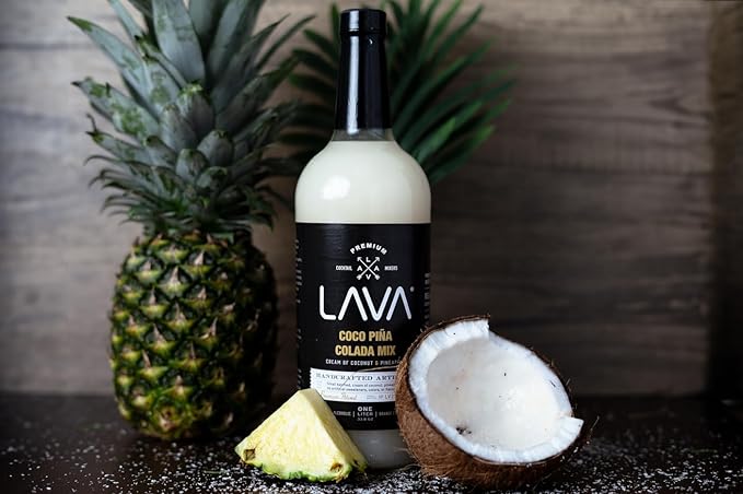 (3 Pack) LAVA Premium Coco Pina Colada Made with Cream of Coconut and Real Pineapple, No Artificial Sweeteners or Flavors, 1-Liter (33.8oz) Glass Bottle.-FemmiqueWomen