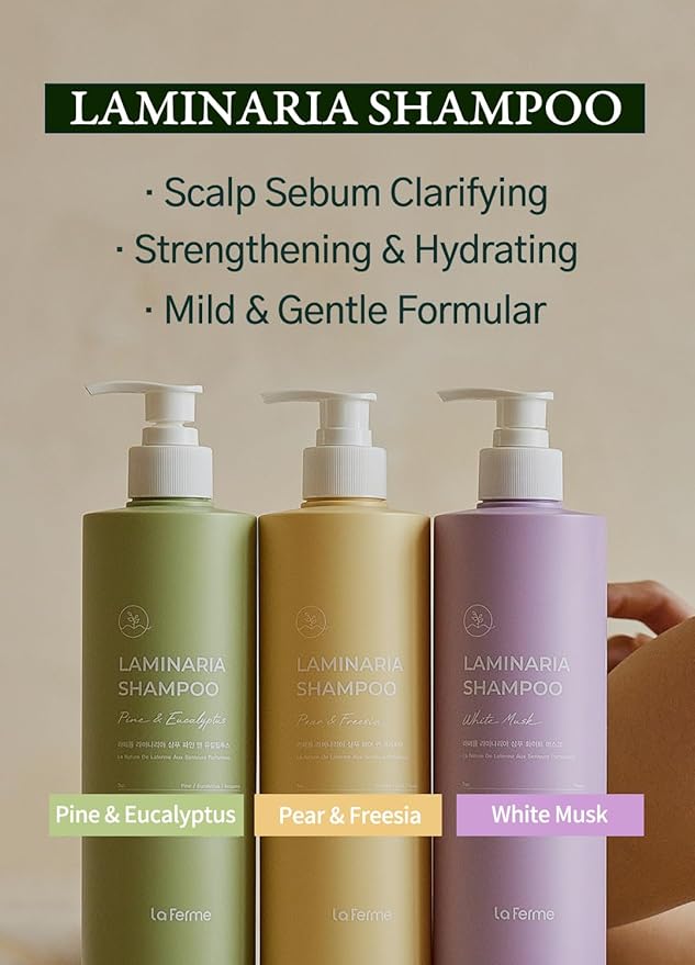 laferme Laminaria Shampoo with Organic Ingredient, Korean Clarifying Shampoo, Hydrating for Dry Hair, Strengthening for Weak Hair, Sulfate & Paraben free, For Women & Men (16.9 FL. OZ., White Musk)-FemmiqueWomen