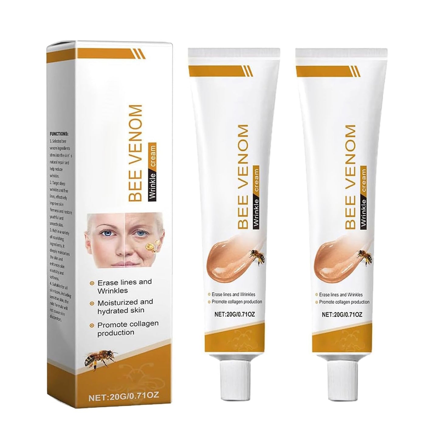 Bee Venom Moisturiser Cream Wrinkle Removal & Firming, Anti-Aging Eye & Face Bee Venom Skin Treatment Cream (2 Packs, 0.71Oz)-FemmiqueWomen