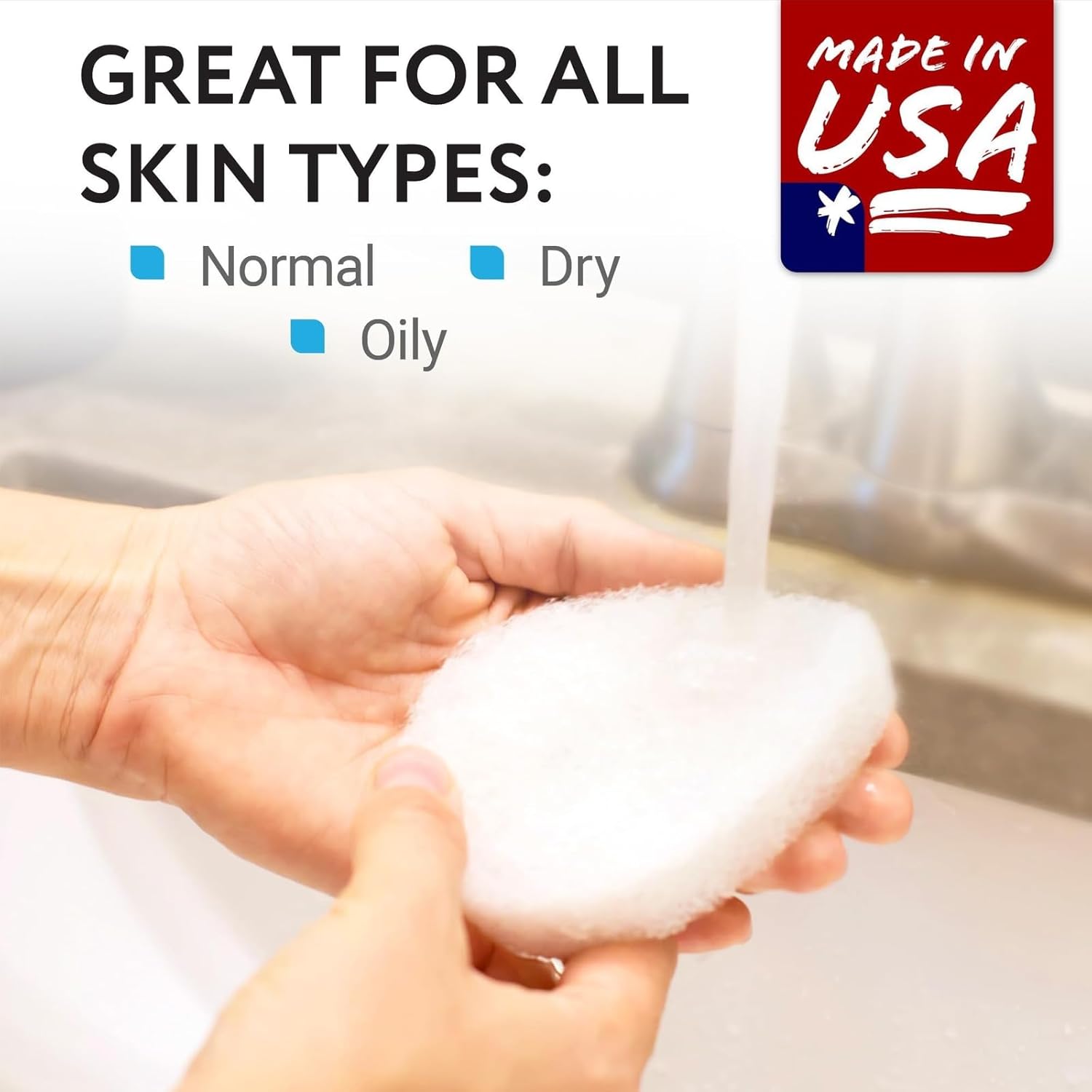 IMPRESA 10 Pack Facial Sponge for Daily Deep Cleansing - Regular Buff Style Exfoliating Pads for Removing Dead Skin, Dirt & Makeup - Normal to Oily - Made in The USA - Reusable Puf - White-FemmiqueWomen