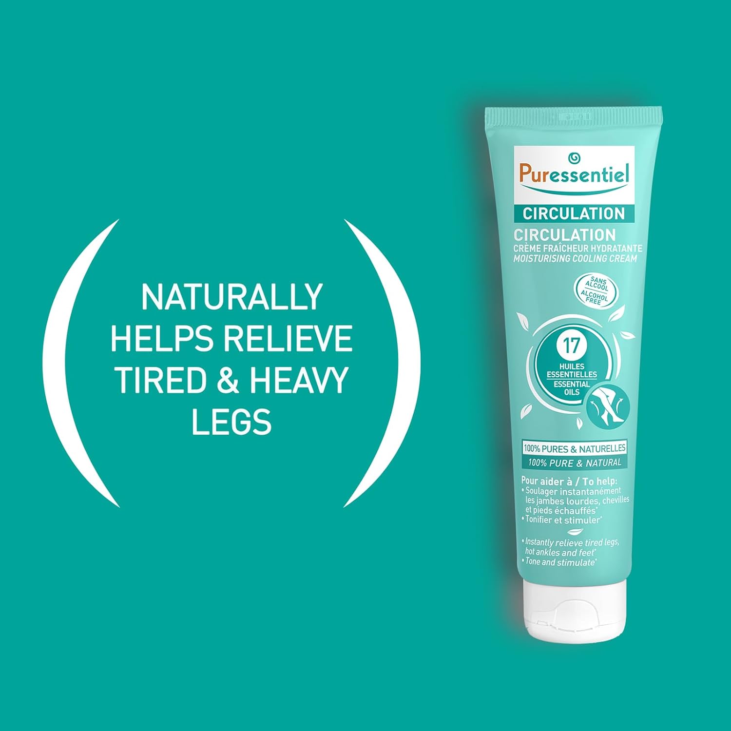 Puressentiel Circulation Moisturizing Cooling Cream - 100% Pure And Natural Oils - Alcohol Free - Supports Circulation - Provides Instant, Lasting Relief For Tired Legs, Ankles And Feet - 3.4 oz-FemmiqueWomen