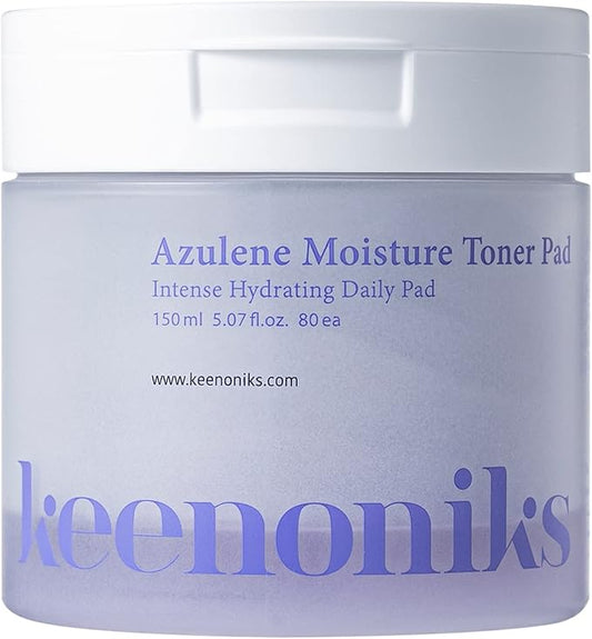 Azulene Moisture Toner Pad - Anti-flammatory & Hydrating Facial Pad with Chamomile Extract, Panthenol & AQUAXYL for Red, Sensitive SkinㅣKorean Skincareㅣ 80 Pads (5.07 Oz)-FemmiqueWomen