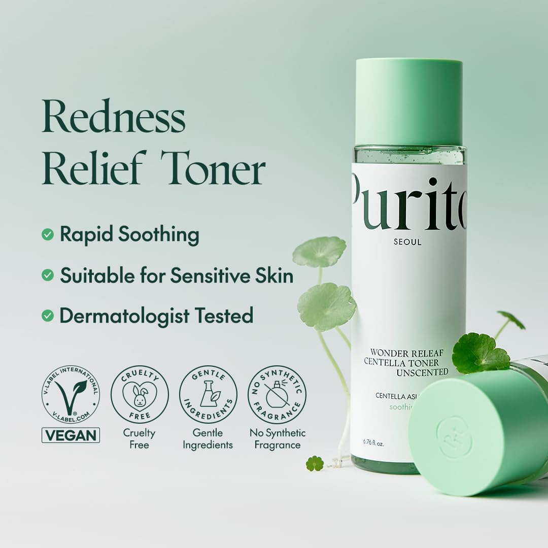 PURITO Seoul Wonder Releaf Centella Toner Unscented Korean Centella, for Sensitive Skin, Soothing, Facial Toner for face, K-Beauty, 200ml 6.76 fl.oz-FemmiqueWomen
