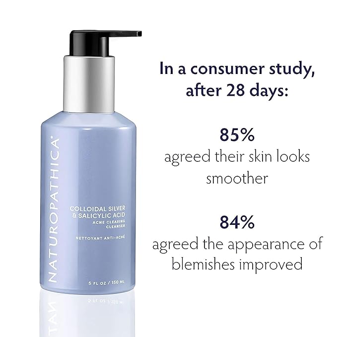 Naturopathica Colloidal Silver and Salicylic Acid Acne Clearing Cleanser, Reduce Blemishes and Acne Scars, Clarifying Face Wash for Men and Women, 5 fl oz-FemmiqueWomen