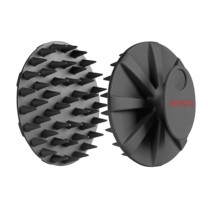 INNERNEED Scalp Care Massager Shampoo Brush, Wet & Dry Manual Head Scrubber Hair Washing, Soft Silicone Bristles, for Hair Growth, Dandruff Removal, Comfortable for All Hair Types (Black)-FemmiqueWomen