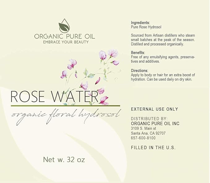 32 oz Rose Hydrosol Water โ 100% Pure Rosewater Spray Mist Bulk โ Hydrating Face Toner Rose Water for Skin and Hair Linen Spray for Sheets Room Freshener Body Spray Refill by Organic Pure Oil-FemmiqueWomen