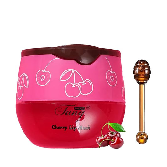 1 PCS Bee Lip Balm Lip Mask Honey Pot, Cherry Moisturizing Sleeping Lip Mask Overnight with Sticks, Lip Balm Honey Pot Lip Balm Hydrating Prevention Dry and Crack Lip Scrubs Exfoliator-FemmiqueWomen