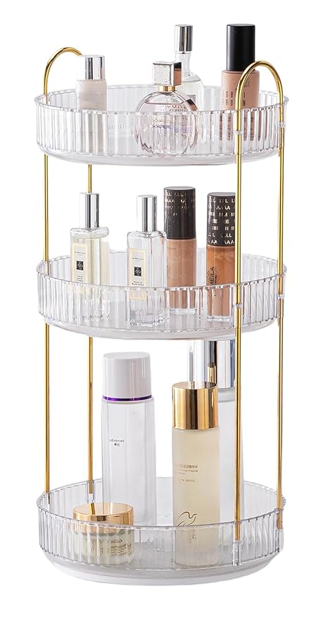 Vanity Organizer - 360 Rotating Countertop, High-Capacity Skincare & Cosmetics Organizer (3 Tiers, Clear)-FemmiqueWomen
