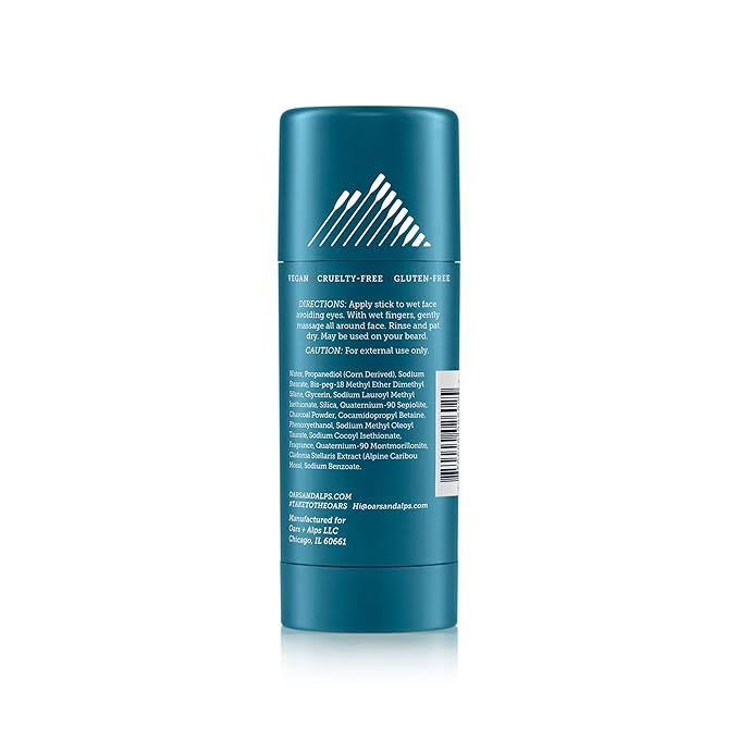 Oars + Alps Exfoliating Face Wash Stick, 2-in-1 Facial Cleanser & Exfoliant with Activated Charcoal, Alpine Moss, Dermatologist Tested, Spill Free, Travel Size, 1.2 Oz-FemmiqueWomen