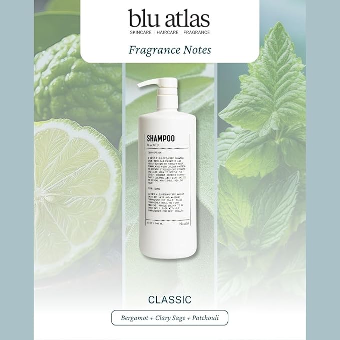 Blu Atlas Men's Natural Shampoo – Organic, Sulfate-Free, Paraben-Free – Deep Cleansing & Hydrating – Classic Scent (Bergamot, Sage, Patchouli) – Made in America– 32 oz-FemmiqueWomen