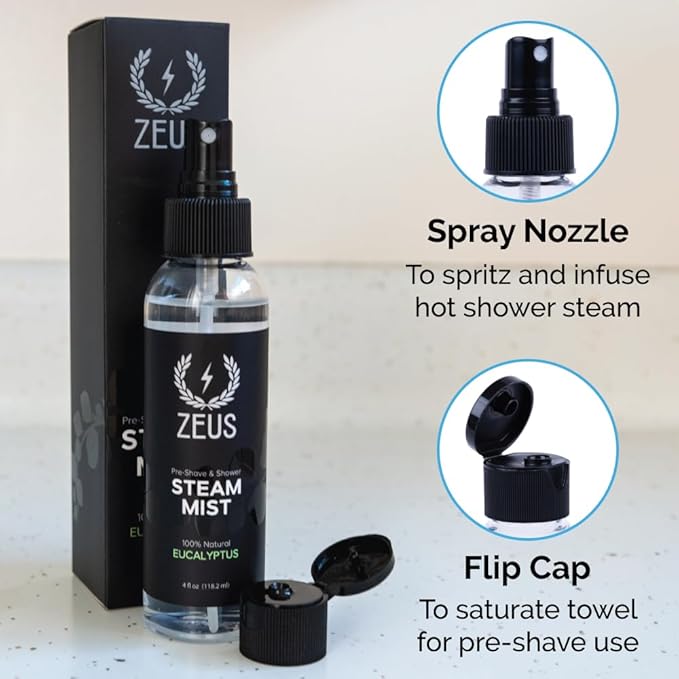 ZEUS 100% Natural Eucalyptus Oil Steam Mist, Aromatherapy Spray for Shower, Sauna, Bath & Pre-Shave, Nasal Relief & Spa-Inspired Refreshment (Made in USA) 4 oz.-FemmiqueWomen