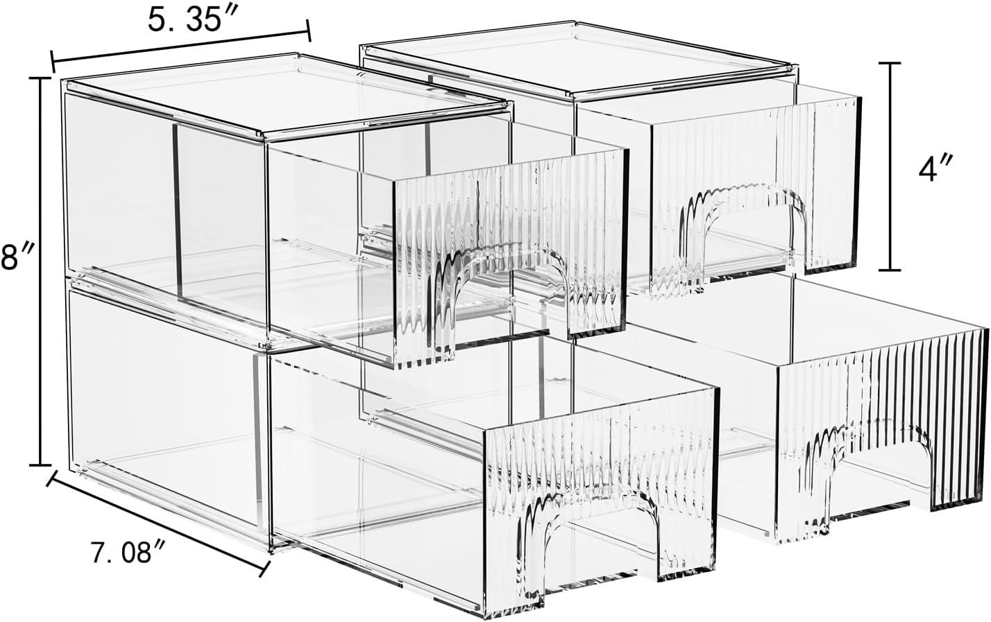 ZHIAI 4 Pack Clear Stackable Storage Drawer, Acrylic Drawer, Cosmetic Organizer, Plastic Organizer for Dresser, Under, Kitchen Cabinet, Pantry, Home Organization and Storage-FemmiqueWomen