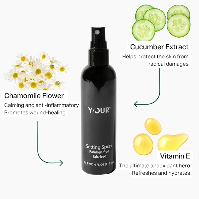 Y’OUR Silk Makeup Setting Spray: Lightweight Hydrating Face Mist; Long-Lasting, Blurring, Natural Finish. Infused with Vitamin E & Minerals, Paraben-Free. Made in USA. 4 fl. oz (118.3g)-FemmiqueWomen