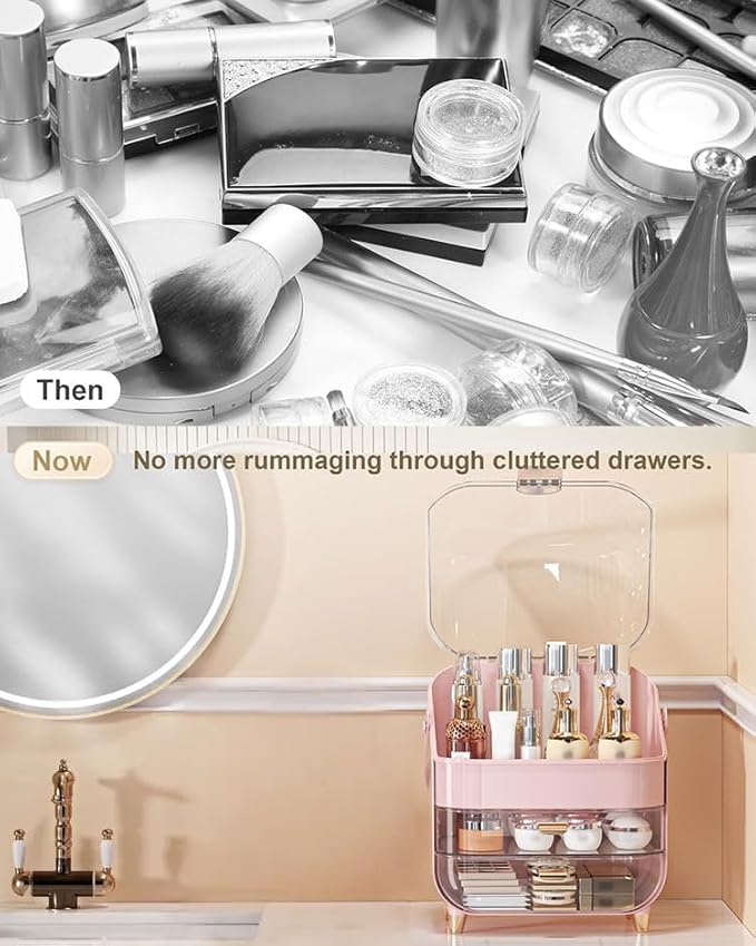 Makeup Organizer, Skincare Holder Bathroom Counter Organizer, Storage Box Cosmetic Display Cases, Teen Girl Gifts Trendy Stuff Make up Organizers for Vanity, Dresser, Countertop (Pink)-FemmiqueWomen