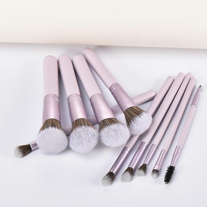 10 Piece Purple Makeup Brushes - Wooden Handle with Soft Synthetic Bristles,for Face & Eye Makeup|Professional Makeup Brushes set for Women & Girls|-FemmiqueWomen