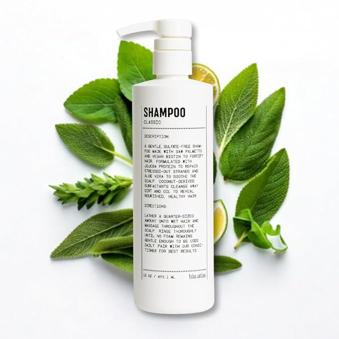 Blu Atlas Men's Natural Shampoo – Organic, Sulfate-Free, Paraben-Free – Deep Cleansing & Hydrating – Classic Scent (Bergamot, Sage, Patchouli) – Made in America– 16 oz-FemmiqueWomen