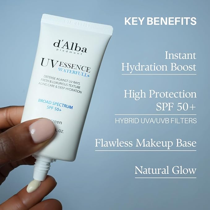 d'alba Piedmont Italian White Truffle Waterfull Essence Sunscreen, Vegan Skincare, Lightweight Sunscreen with BROAD SPECTRUM SPF 50+, Glowy, Safe for all Skin Types, Korean Skin Care (1.69 fl. oz)-FemmiqueWomen