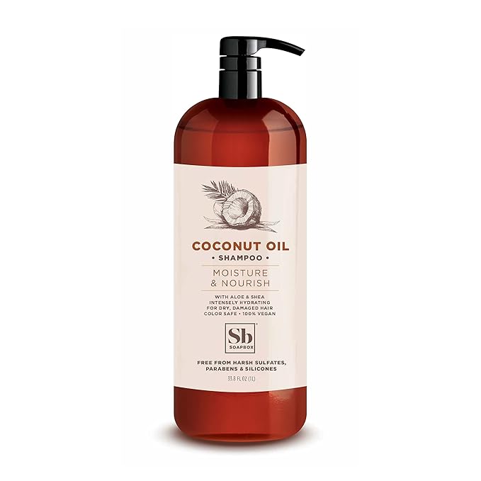 Soapbox Coconut Oil Shampoo, Harsh Sulfate Free, Paraben Free, Silicone Free, Color Safe, and Vegan Hair Shampoo (33.8 Ounces)-FemmiqueWomen