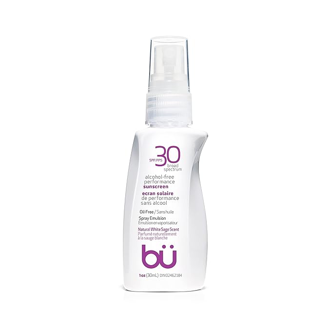 BU SPF 30 Sunscreen Spray for Face and Body, Non Aerosol Spray, TSA Travel Size Sunblock, Clear, Non Greasy, Water Resistant, White Sage 1 oz-FemmiqueWomen