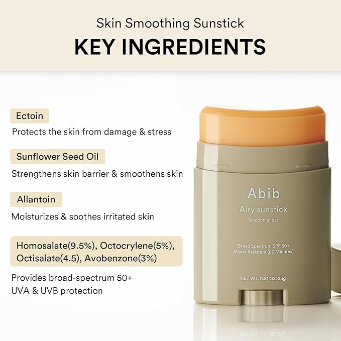 Abib Airy Sunstick Protection Bar DUO Broad Spectrum SPF50+ 1.62 oz / 46 g (Semi-matte) | Korean Suncreen Stick Suncare Sunblock, No Whitecast, Protector Solar Barra, Water resistant-FemmiqueWomen