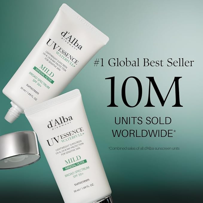 d'alba Piedmont Italian White Truffle Waterfull Mild Sunscreen, Vegan, Mineral Sunscreen, BROAD SPECTRUM SPF 50+ Non-Nano Suitable for Sensitive Skin, Korean Skin Care (1.69 fl. oz)-FemmiqueWomen