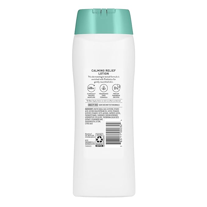 Suave Calming Relief Hand & Body Lotion for Women With Prebiotics For Sensitive Skin, Fragrance & Allergen Free, Helps Restore Skin's Moisture Barrier, 18 FL OZ, 6 Pack-FemmiqueWomen