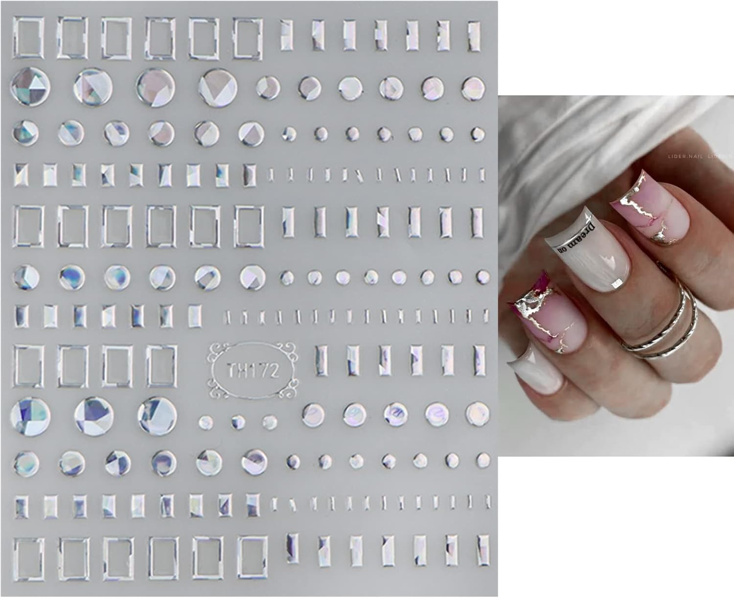JMEOWIO 9 Sheets Marble Line Nail Art Stickers Decals Self-Adhesive Pegatinas Uñas Silver Nail Supplies Nail Art Design Decoration Accessories-FemmiqueWomen