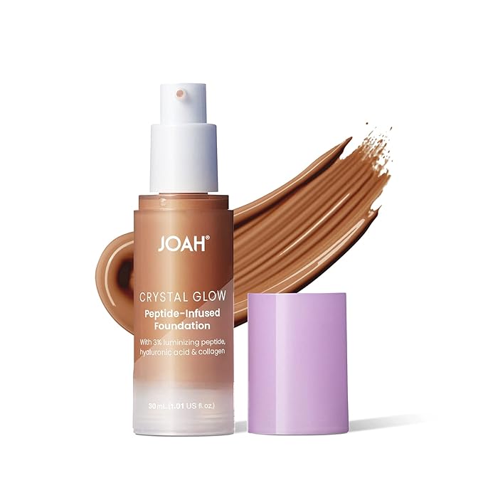 JOAH Peptide Infused Foundation, 2-1 Korean Face Makeup with Blurring Face Primer, Luminizer, Hydration & Skin Defense for a Lightweight Finish, Buildable Medium Coverage, 1.01 Oz, Deep Warm-FemmiqueWomen