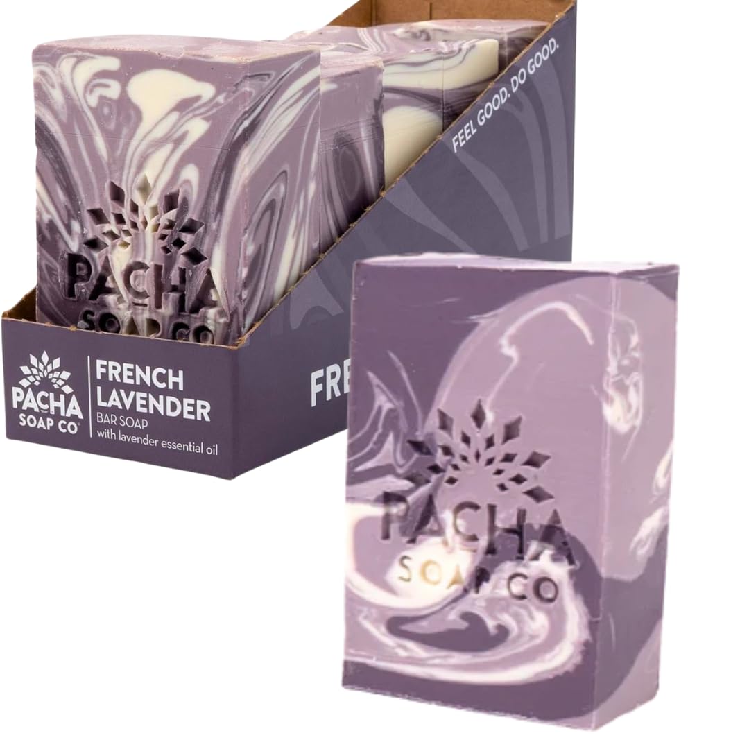 Pacha Soap Co. Bar Soap - Premium, Handcrafted, Hydrating, Natural Face Wash, Hand Cleanser, Body Wash, Soothing Essential Oils (French Lavender, 5-Pack, 4 oz ea)-FemmiqueWomen
