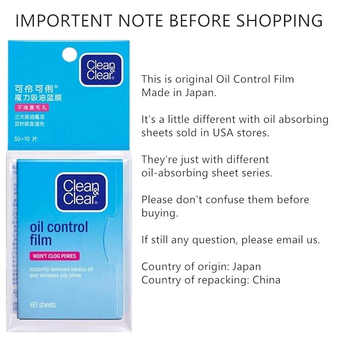 Oil Control Film, Oil Blotting Paper the Same Series with Clean & Clear Oil Absorbing Facial Sheets, 60 sheets Makeup Friendly High-performance Handy Face Blotting Paper for Oily Skin-FemmiqueWomen